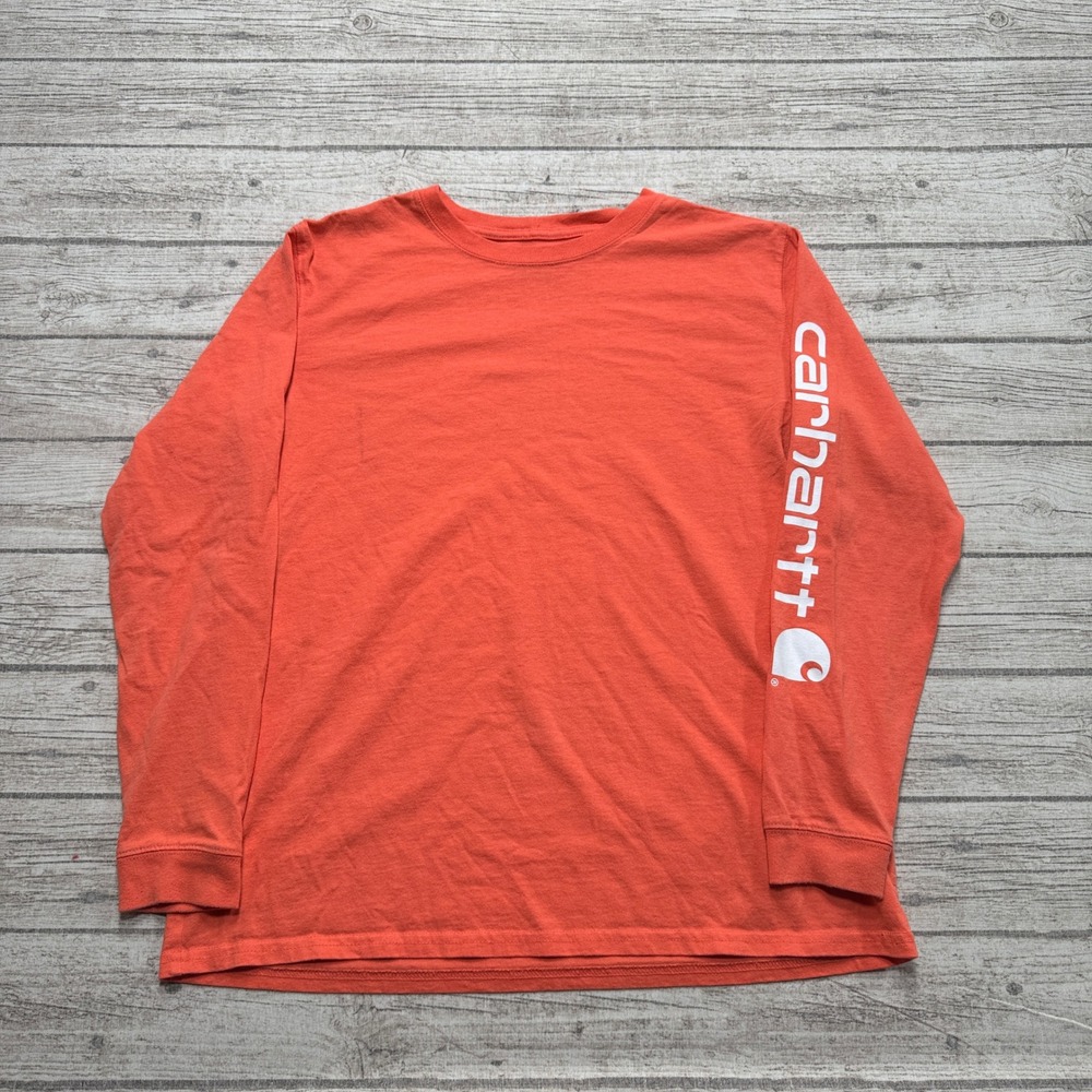Carhartt T-Shirt Men's Large Orange Long Sleeve Sleeve Logo Loose Fit Workwear